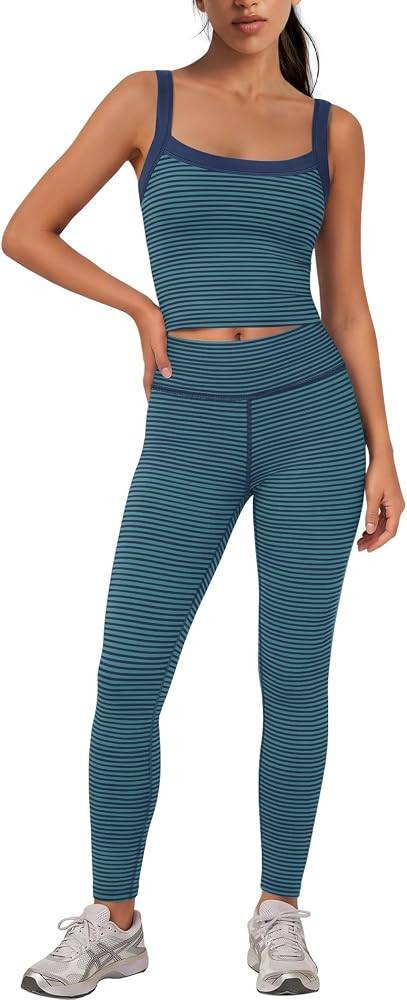 Panadila Womens Striped Workout Set Yoga Set Tank and Leggings     Spaghetti Strap Tank Top with ... | Amazon (US)