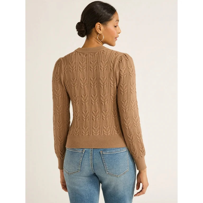Scoop Women’s Cable Knit Sweater, Midweight, Sizes XS-XXL | Walmart (US)