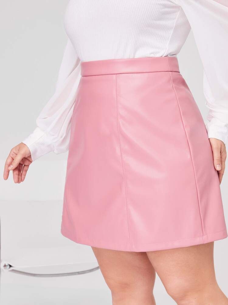 SHEIN Unity Plus High Waist PU Leather Skirt | SHEIN