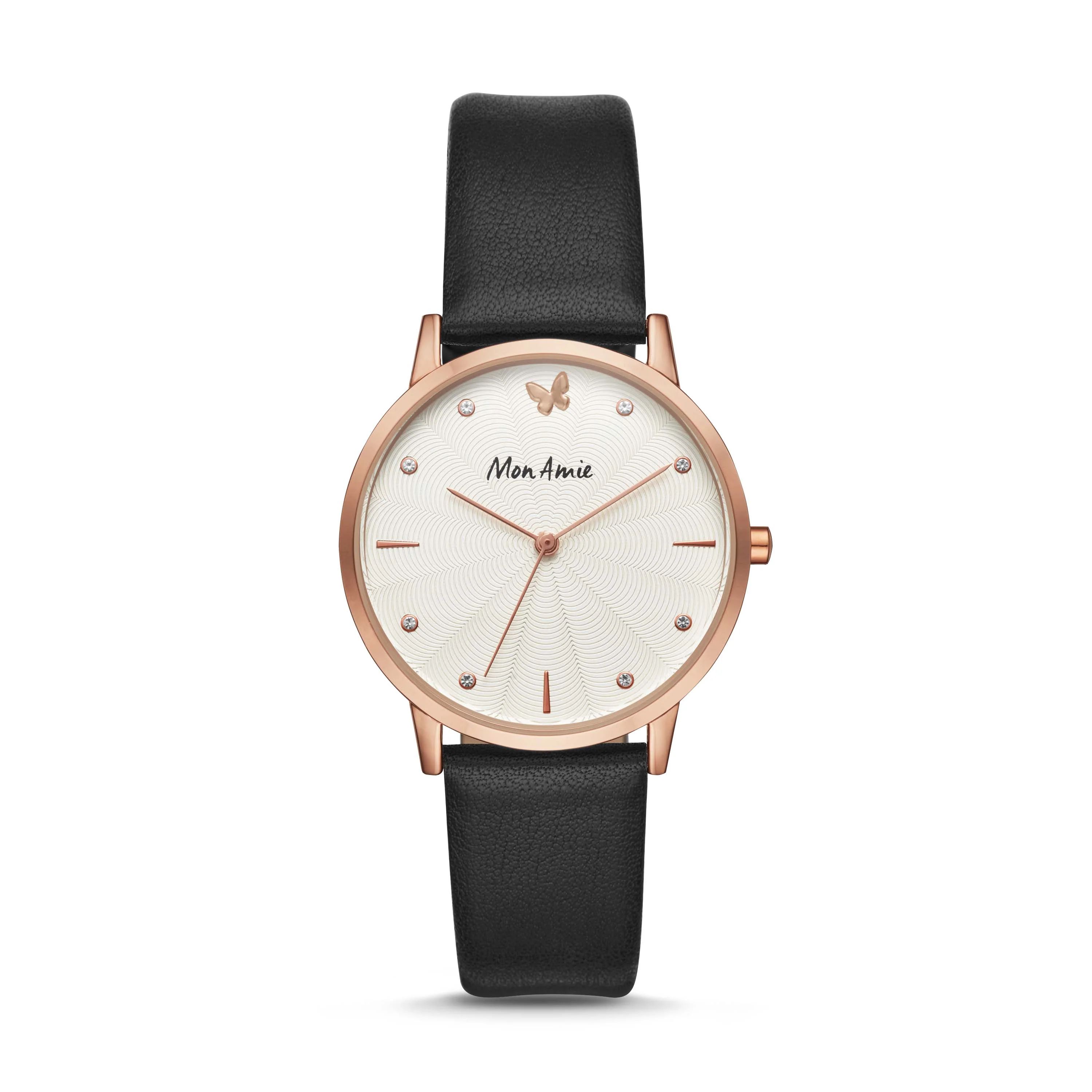 Mon Amie Launch Opportunity Black Leather Watch | Mon Amie Watches