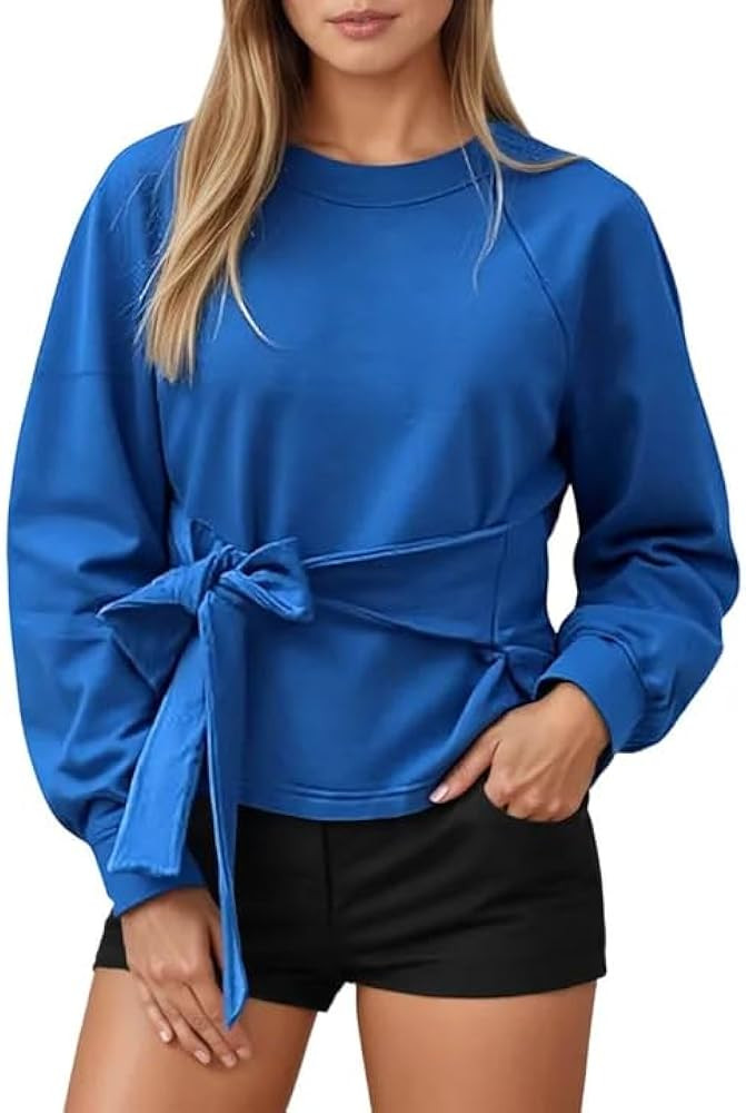Womens Crewneck Sweatshirt Oversized Long Sleeves Tops Casual Fall Fashion Crewneck Tie Knot Swea... | Amazon (US)
