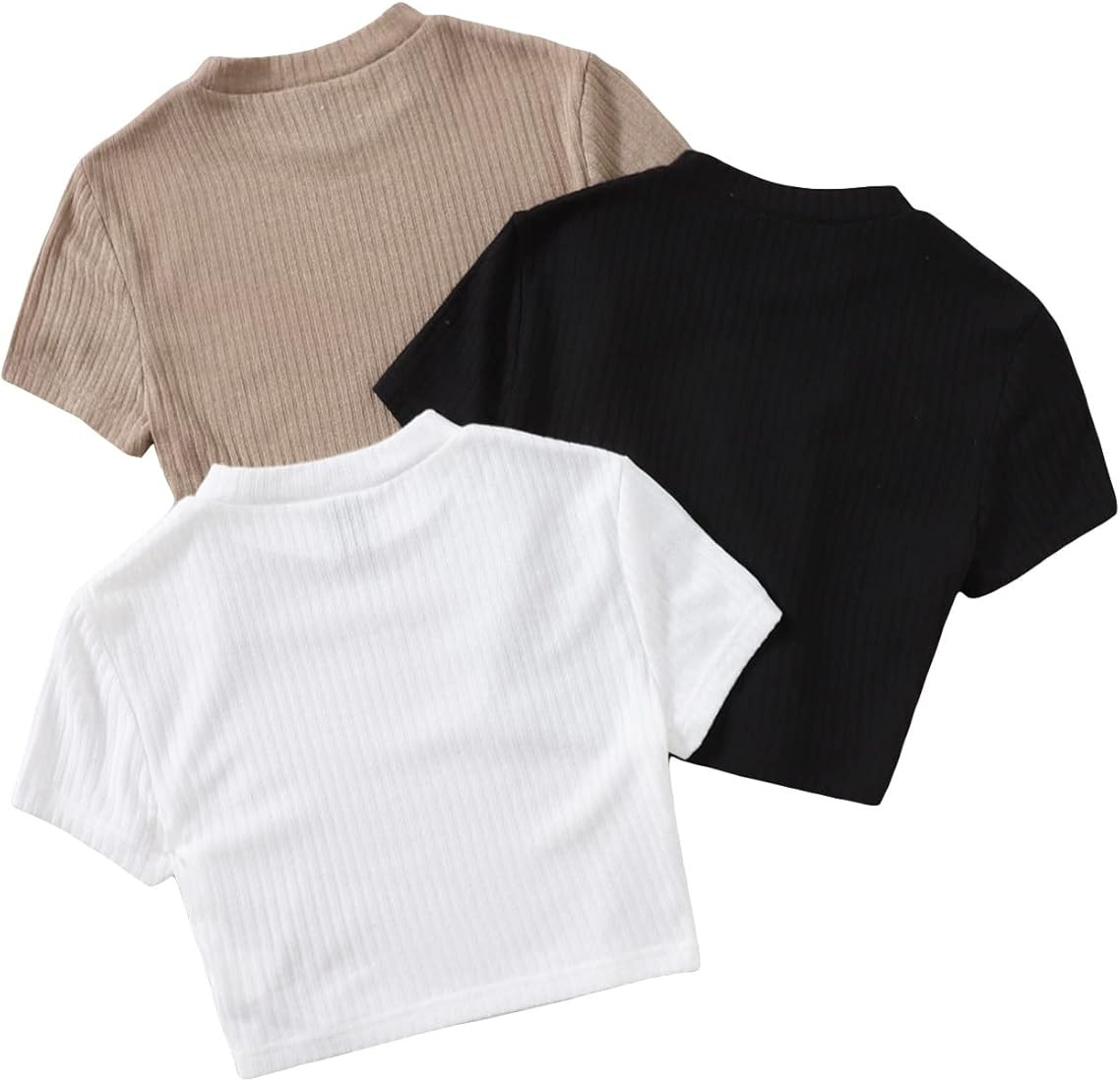 Verdusa Women's 3 Packs Lettuce Trim Short Sleeve Mock Neck Crop Top Ribbed T Shirt | Amazon (US)