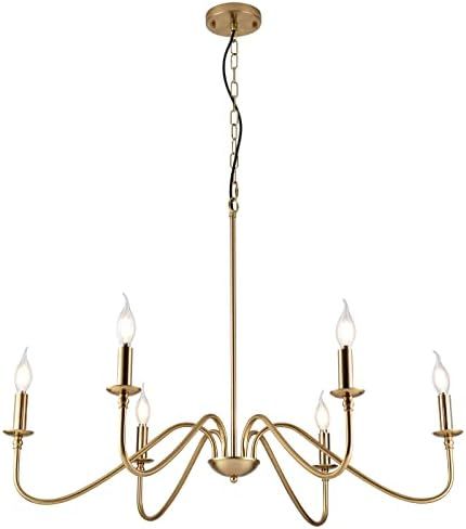 Lanhall 6 Light Brushed Brass Chandelier Dining Room Lighting Fixtures Hanging Kitchen Island Pen... | Amazon (US)
