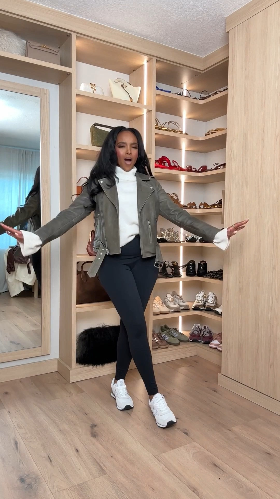 A polished neutral moment — this @Quince leather moto jacket instantly elevates the simplest winter basics. Paired with a soft white turtleneck and sleek black leggings, it creates that clean, put-together look that always works. Structured, timeless, and effortlessly chic.

Perfect for school drop-offs, weekend errands, travel days, and casual winter outings.

📏 Sizing:
Jacket (Small) • Turtleneck (Small) • Leggings (Small)

📏 Measurements:
5’4” • 138 lbs • 34D • 27” waist • 40” hips

Elevated winter layers, leather moto jacket outfit, polished casual style, neutral winter basics, sleek everyday outfits, chic on-the-go looks.

✨ Everything linked below for easy shopping

Follow me on Instagram and YouTube @kirasfashionfinds

#LTKootd #LTKPetite #LTKgrwm