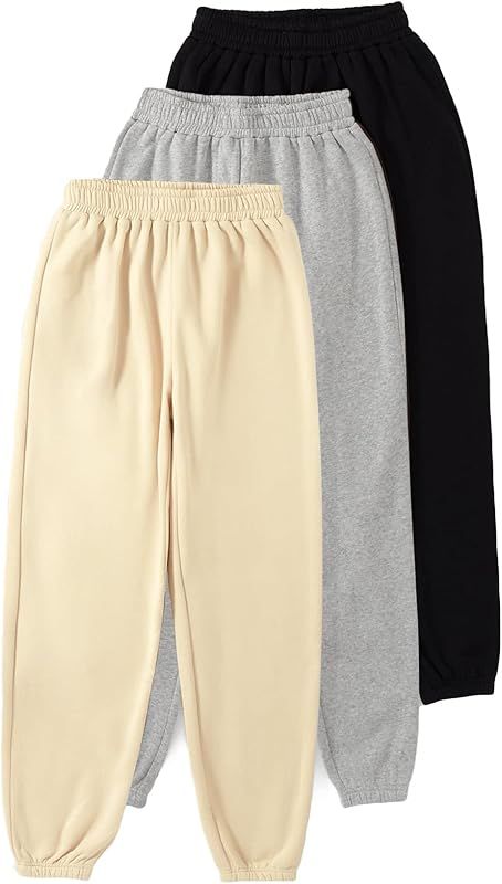 SheIn Women's 3 Packs Drawstring Elastic Waist Thermal Sweatpants with Pockets | Amazon (US)