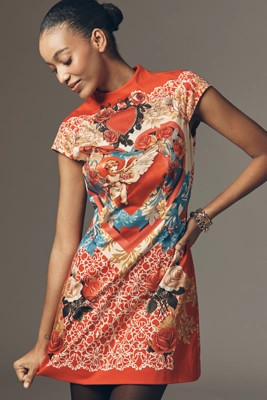 Maeve Heart-Back Mock-Neck A-Line Mini Dress | Anthropologie (US)