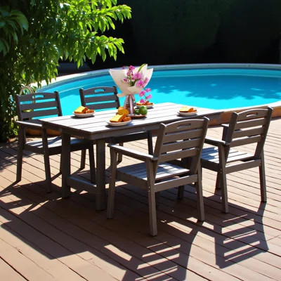 Hdpe Outdoor Patio Dining Set, One Table And Four Chairs. The Outdoor Dining Furniture Has Sunshade Holes And Is Suitable. It Is Suitable For Lawns, G | Wayfair North America