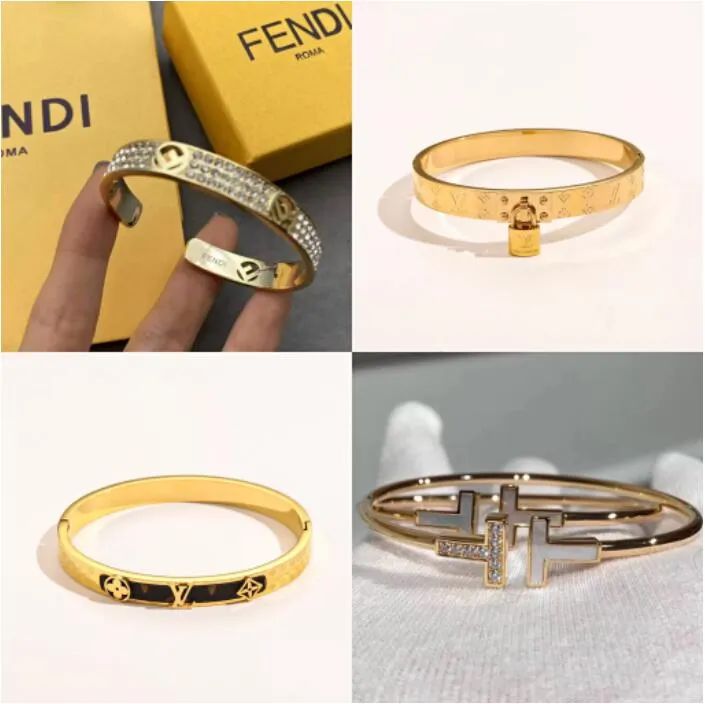 L V Dupe Bracelet Fashion Designer Fendi Diamond Bangle Tiffany Double T Bracelets With Gift Box ... | DHGate