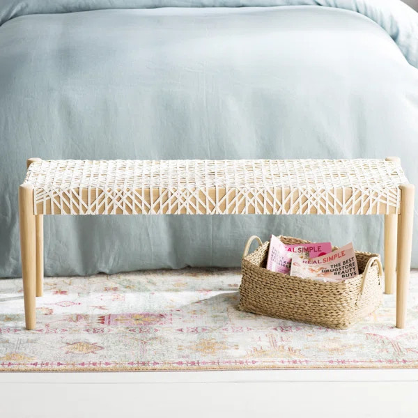 Whie/Teak Bandelier Solid Wood Bench | Wayfair North America