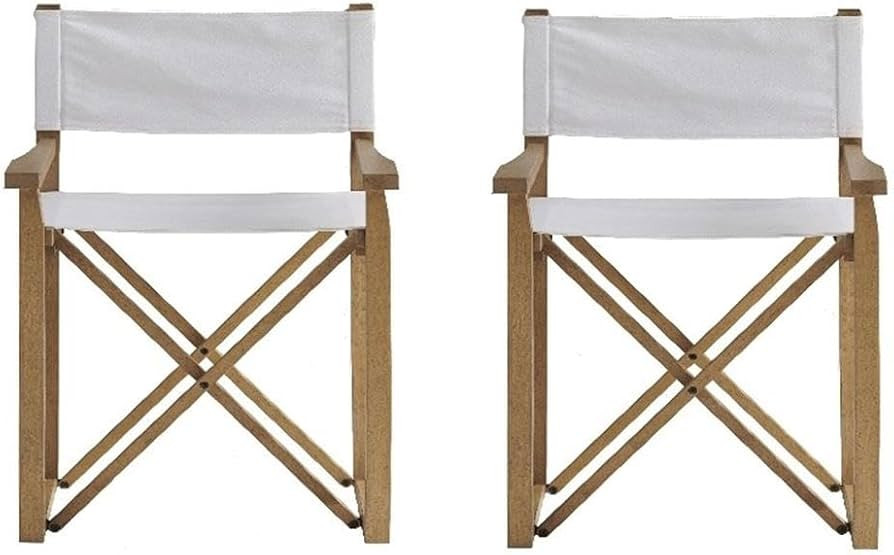 Pemberly Row Director's Arm Chairs, 2-Set, 32" H x 23.5" W x 20" D, Solid Tan Wood Frame, White S... | Amazon (US)