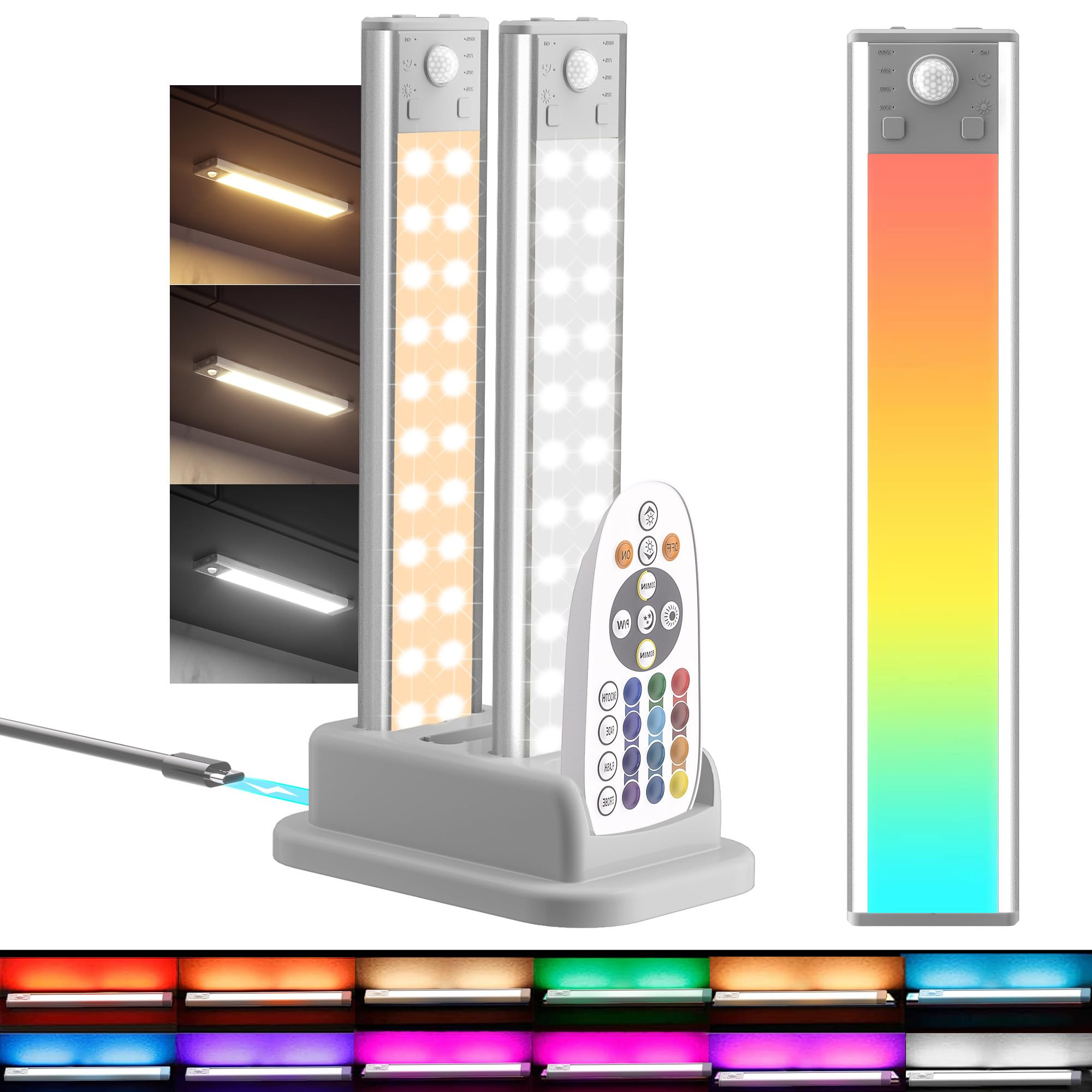 Under Cabinet Lights with Charging Station, 24LED Dimmable Rechargeable Motion Sensor Light Indoo... | Amazon (US)