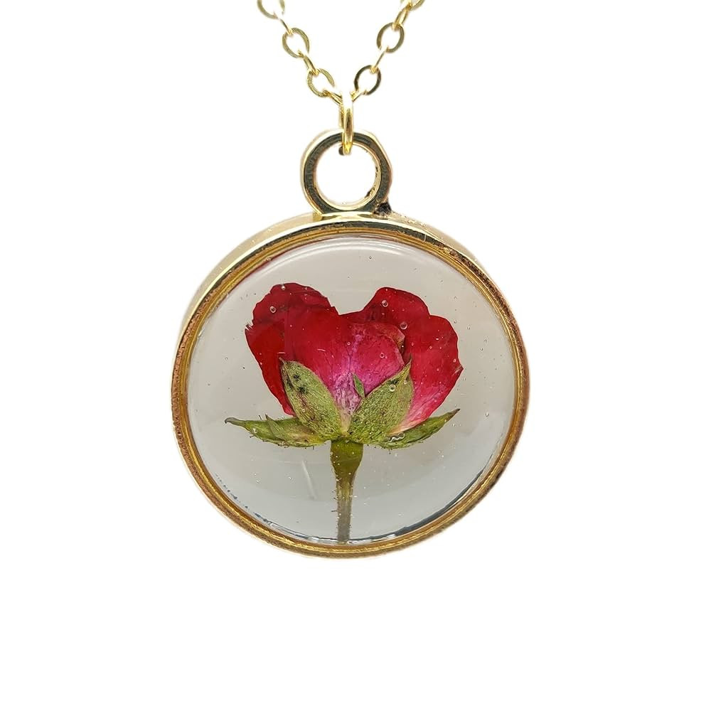 Red Rose Real Flowers Floating Locket 18k Gold Plated Chain Long Necklace | Amazon (US)