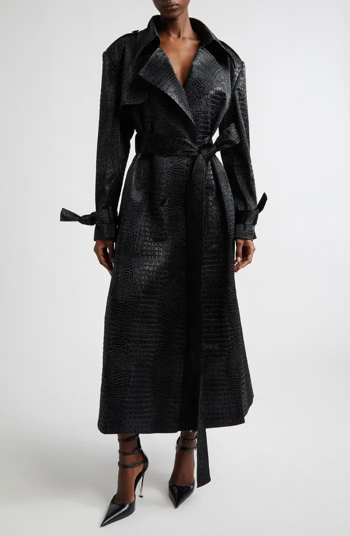 KIM SHUI Croc Embossed Faux Leather Trench Coat | Nordstrom | Nordstrom