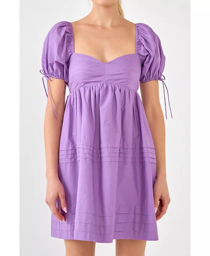 English Factory Women's Pleated Detail Puff Sleeve Mini Dress - Macy's | Macy's