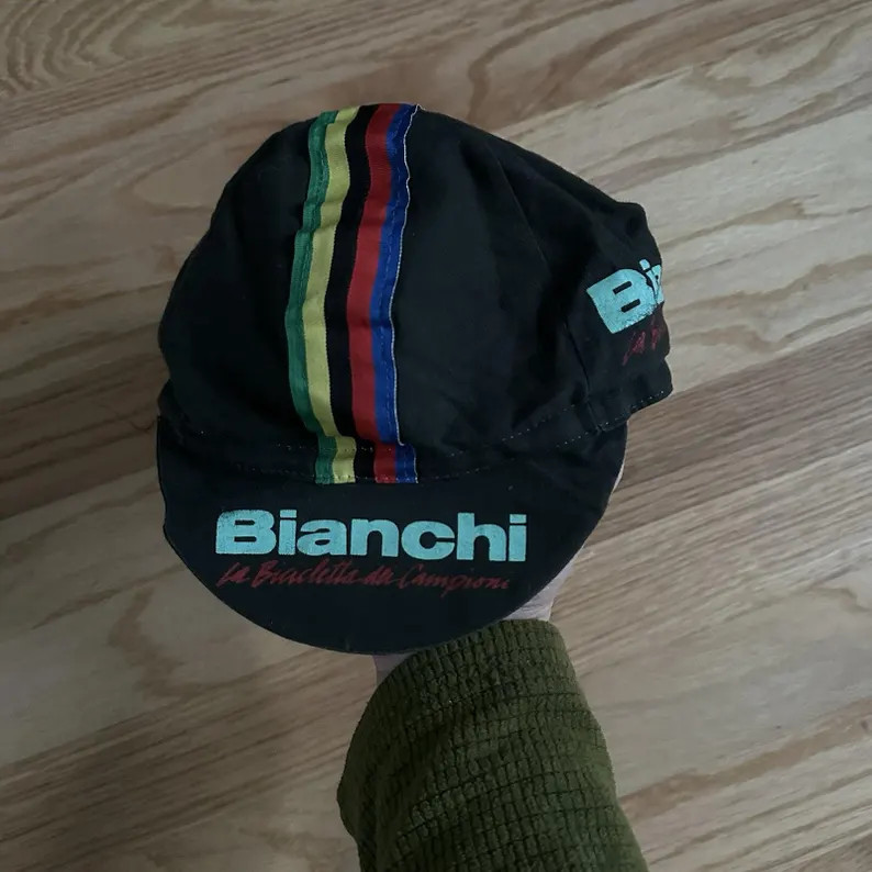 Men's Vintage 80's Bianchi Italy Black Rainbow Stripe Fitted Cycling Hat Cap 70s - Etsy | Etsy (Global)