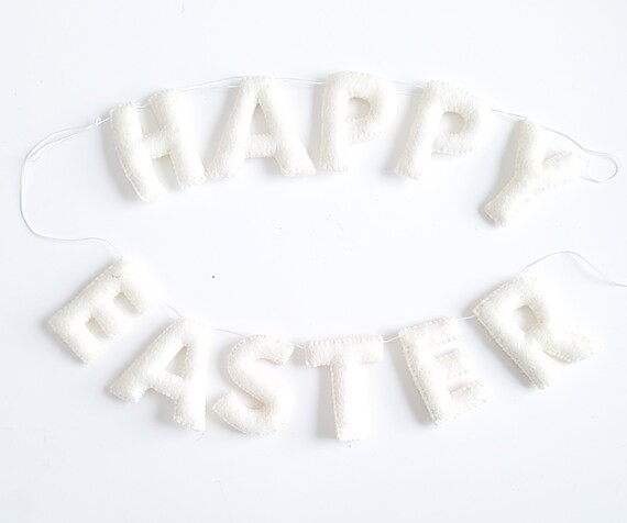 WHITE HAPPY EASTER // Woolie Letter Garland | Etsy | Etsy (US)