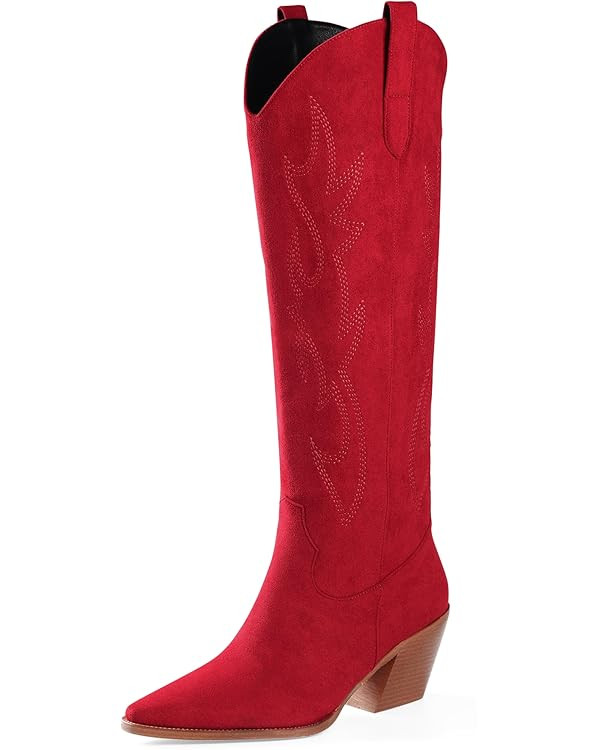 iiimmu Cowgirl Boots Women Knee High Boots Pointed Toe and Block Heel Cowboy Suede and Faux Leath... | Amazon (US)