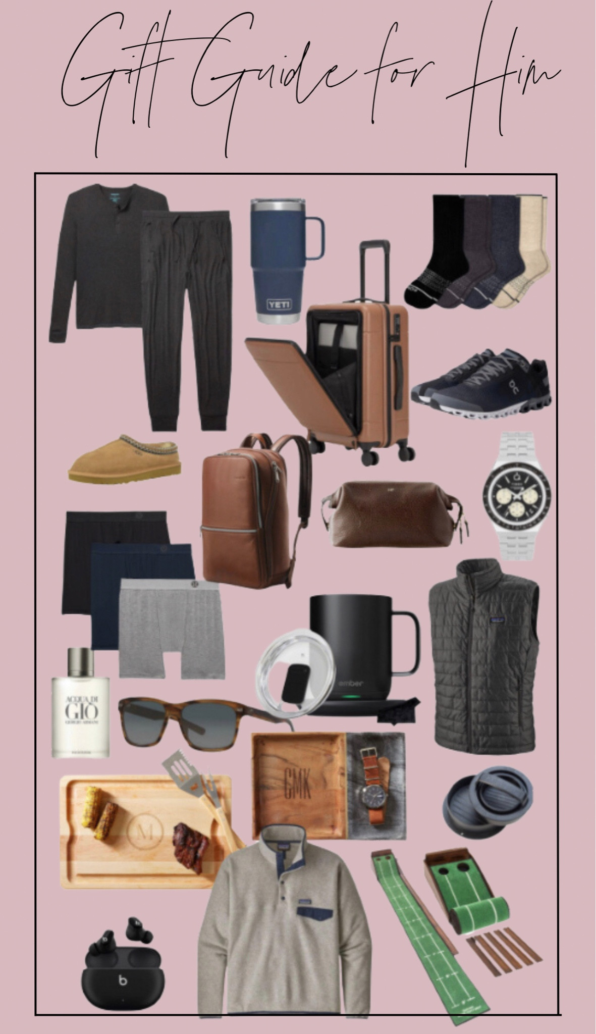 Gift Guide for Him // Men // Guy // Luggage // Leather // Shoes // Slippers // Vest // Sunglasses // Joggers // Socks // Cologne // Mug // #LTKHolidaySale

#LTKGiftGuide #LTKsalealert #LTKHoliday