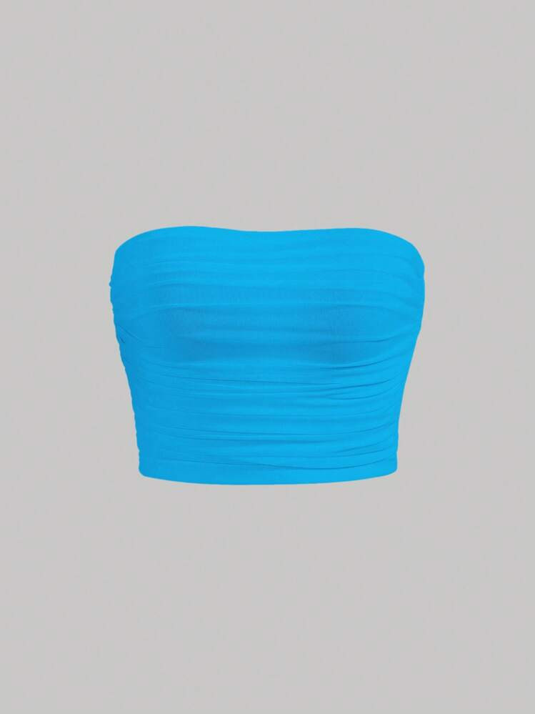 SHEIN MOD Solid Ruched Mesh Tube Top | SHEIN