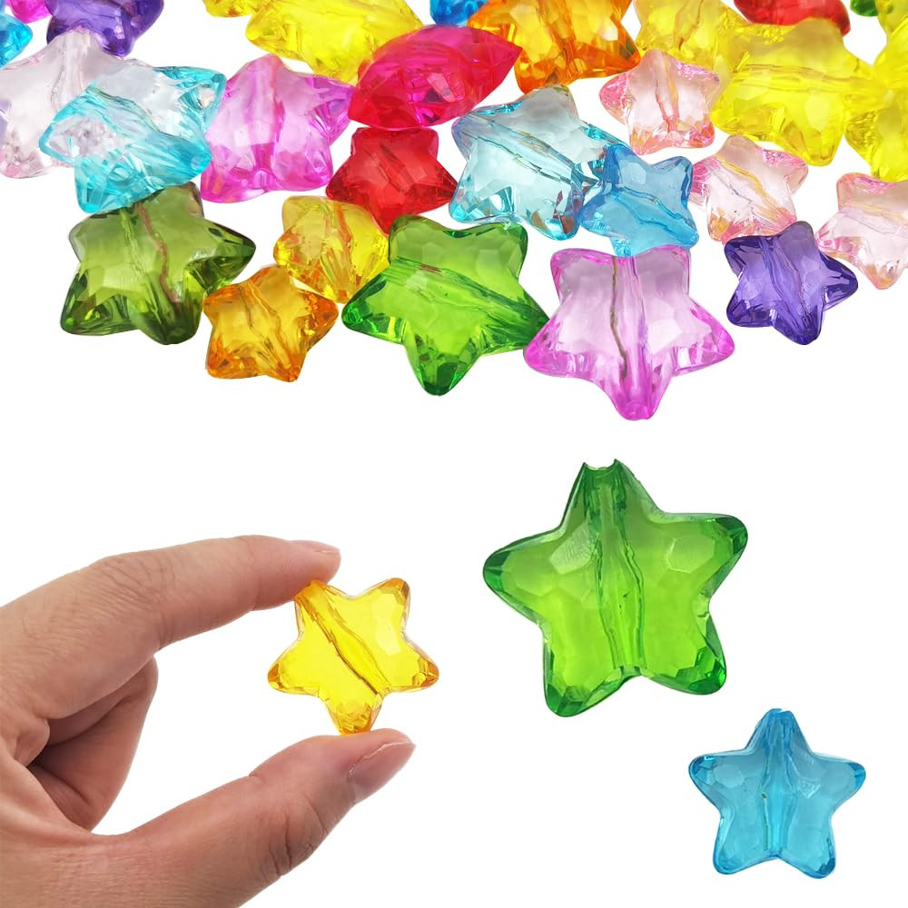 INSPIRELLE 70 Pieces Acrylic Large Star Beads 2 Sizes Transparent Spacer Beads for Jewelry Craft ... | Amazon (US)