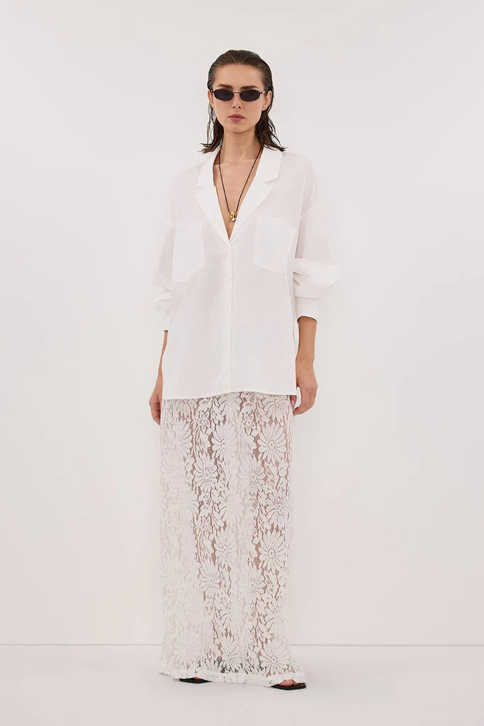 WILMA WHITE LACE MIDI SKIRT | DISSH