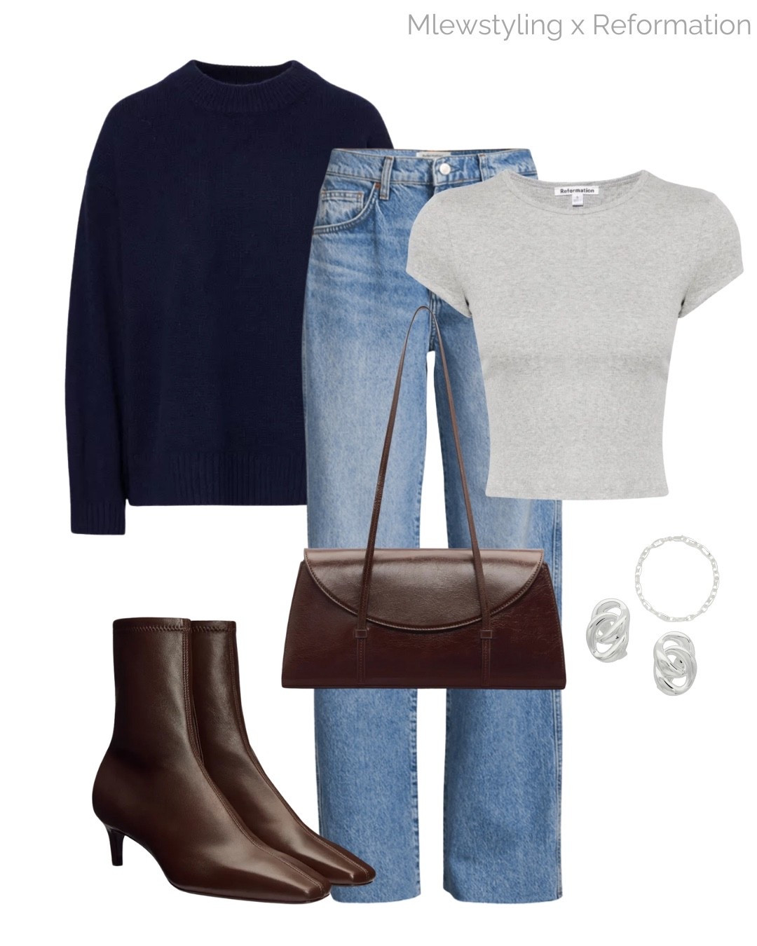 Winter to spring transitional outfit 🩶

#Ad @reformation

Tags: capsule wardrobe, navy blue wool crewneck sweater, grey t-shirt, 90s straight leg jeans, espresso brown leather ankle boots, elevated everyday outfit 

#LTKootd #LTKWorkwear #LTKSeasonal