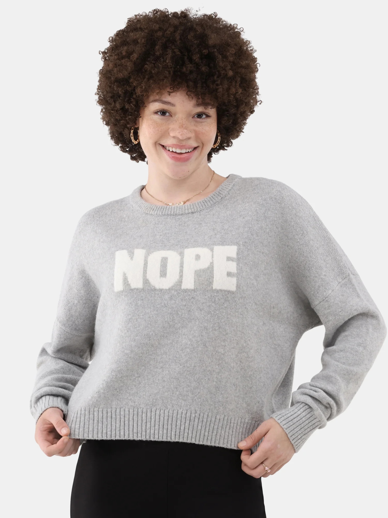 No Boundaries Cropped Conversation Sweater, Midweight, Women’s and Women's Plus Sizes XXS-2XL -... | Walmart (US)