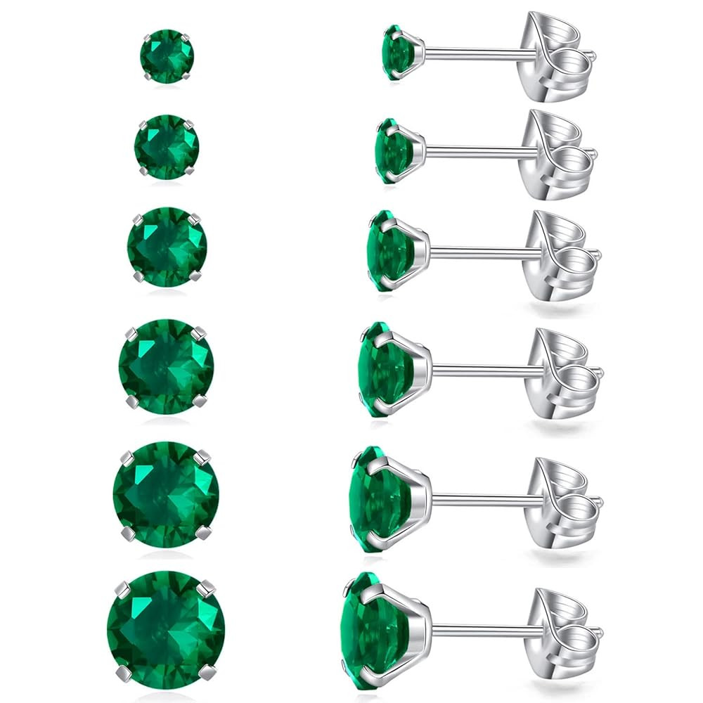 6 Pairs Stud Earrings Set, Hypoallergenic Cubic Zirconia Earrings 316L Stainless Steel CZ Earring... | Amazon (US)