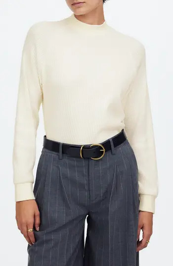 Madewell Long Sleeve Waffle Knit Crewneck T-Shirt in Hthr Winter White at Nordstrom Rack, Size Large | Nordstrom Rack