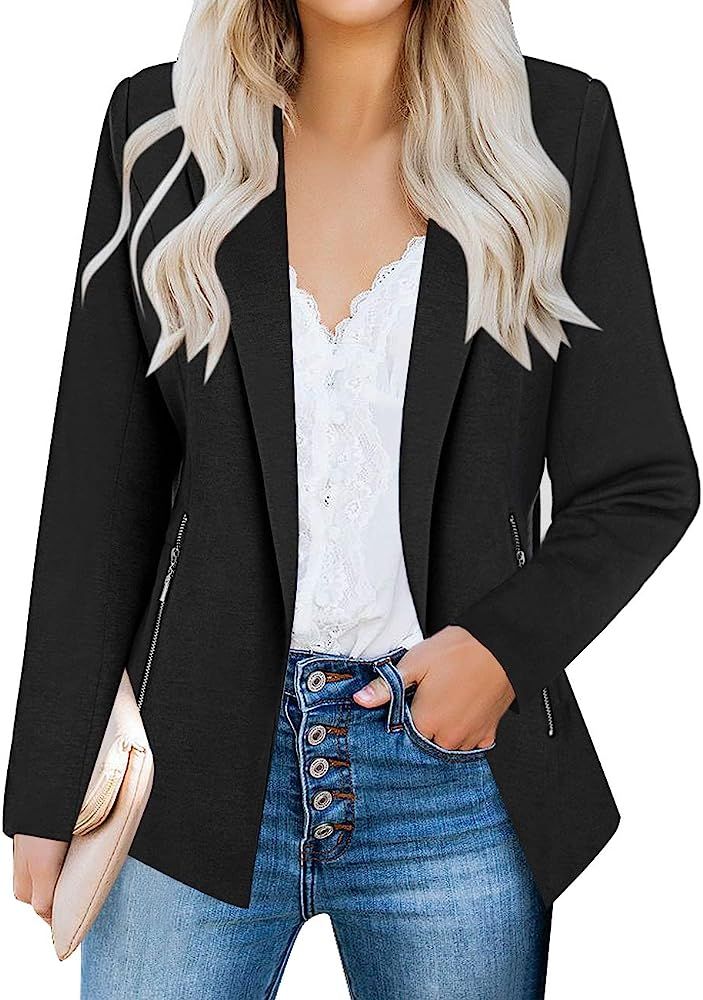 Vetinee Women's Open Front Pocket Blazer Long Sleeve Work Office Cardigan Jacket | Amazon (US)