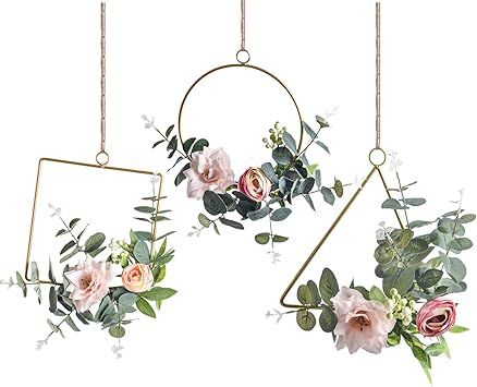 Pauwer Floral Hoop Wreath Set of 3 Artificial Flower Hanging Wall Hoop Garland Wedding Nursery Wa... | Amazon (US)
