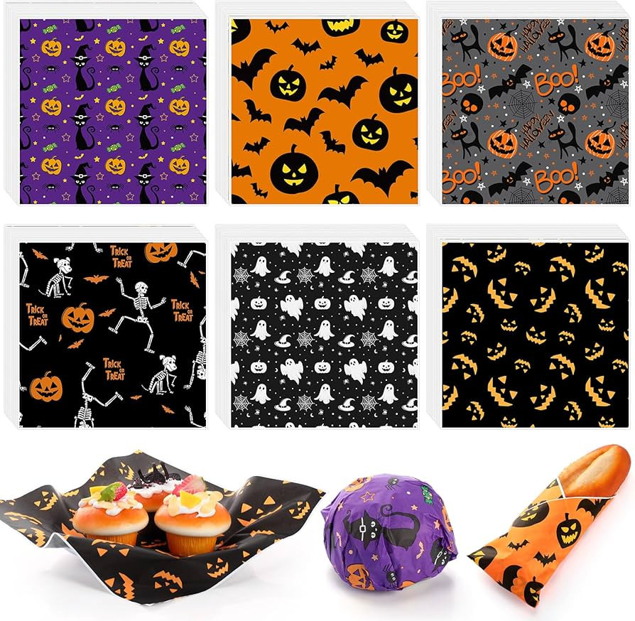 600 Pcs Halloween Theme Wax Paper Sheets 12 x 12 Inch Parchment Deli Tissue Paper Sandwich Wrappi... | Amazon (US)