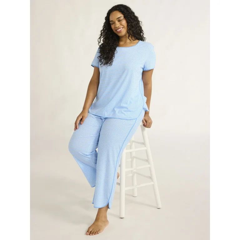 Joyspun Women's Sleep Tee and Pants Pajama Set, 2-Piece, Sizes XS-3X | Walmart (US)