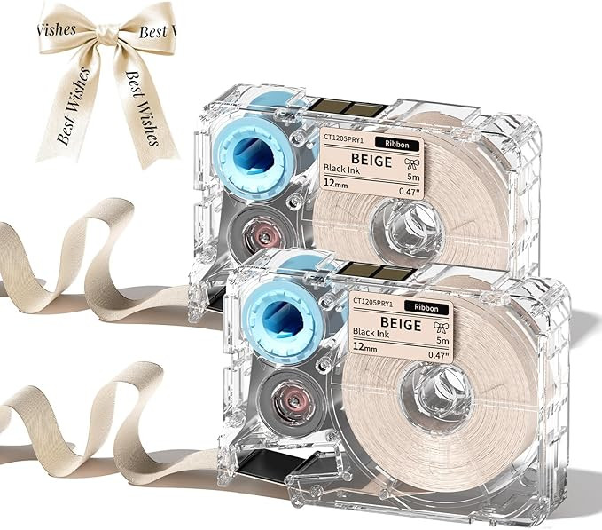 Phomemo A30 P15 Exclusive Embellish Black Print on Beige Satin Ribbon, Fabric Ribbons for Gift Wr... | Amazon (US)