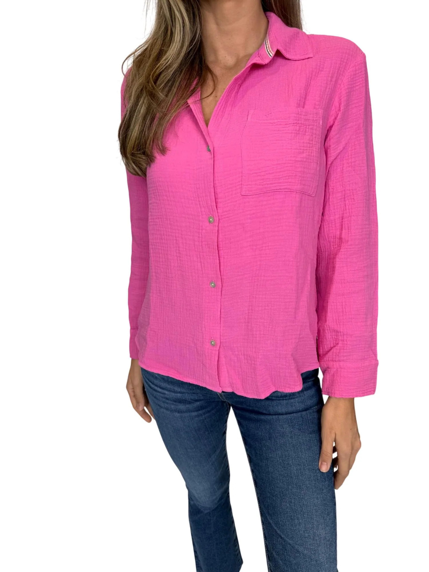Long Sleeve Button Down In Pink | Shop Simon