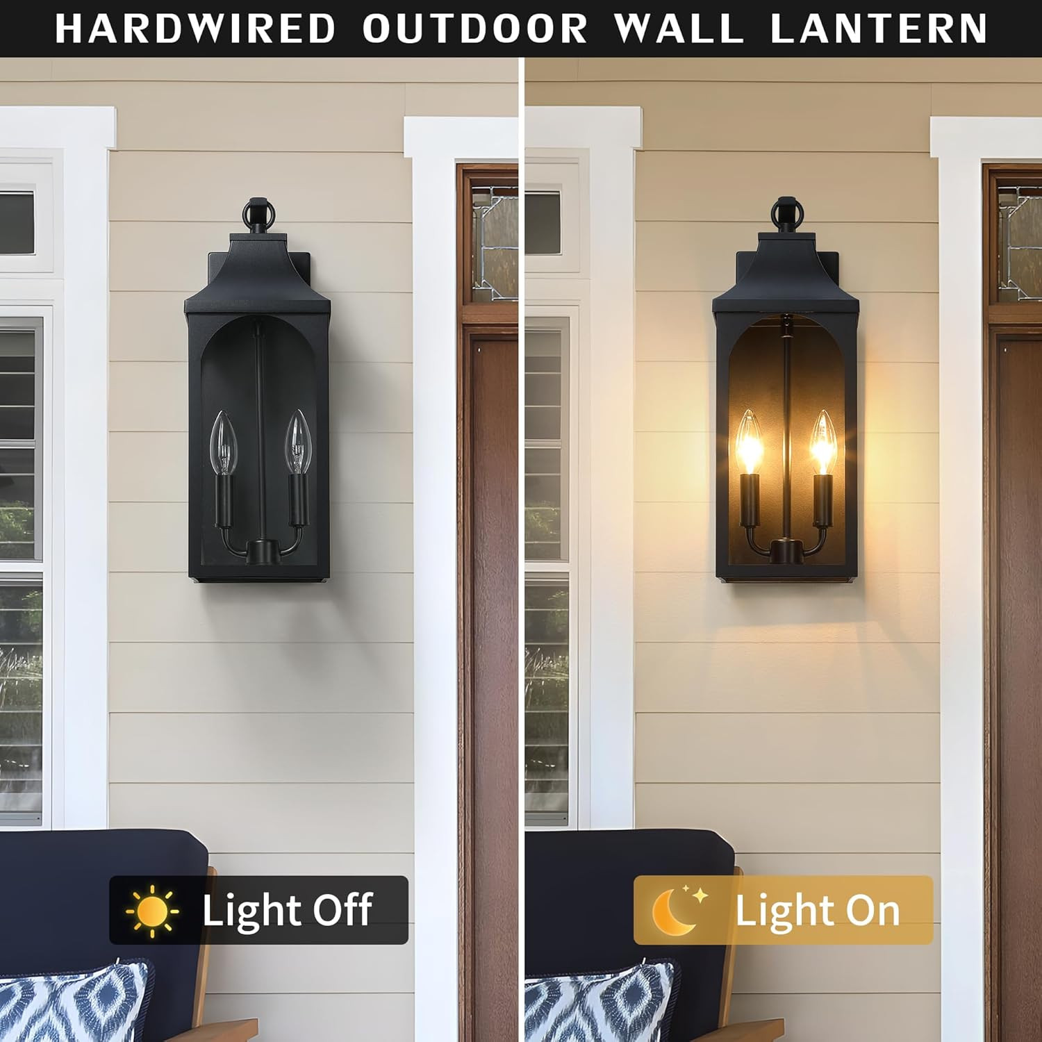 17" Outdoor Wall Light Fixture, 2-Light Sand Black Exterior Light Fixture, Waterproof Porch Light... | Amazon (US)