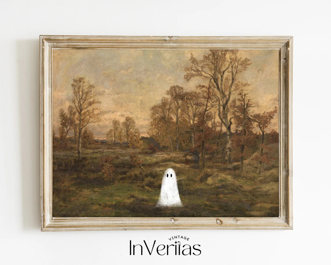 Ghost in Moody Autumn Landscape Vintage Painting Farmhouse - Etsy | Etsy (US)