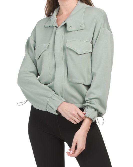 Cropped Cinch Hem Jacket With Front Patch Pockets | TJ Maxx