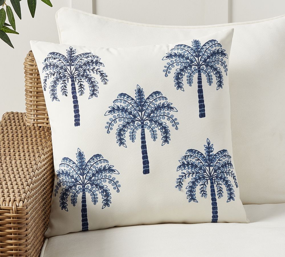 Palm Tree Embroidered Outdoor Pillow | Pottery Barn (US)