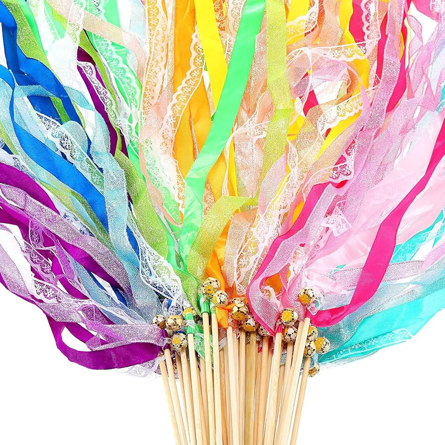 40 Pieces Ribbon Wedding Streamers with Bells, Lace Fairy Stick Wand Party Streamers Chromatic Si... | Amazon (US)