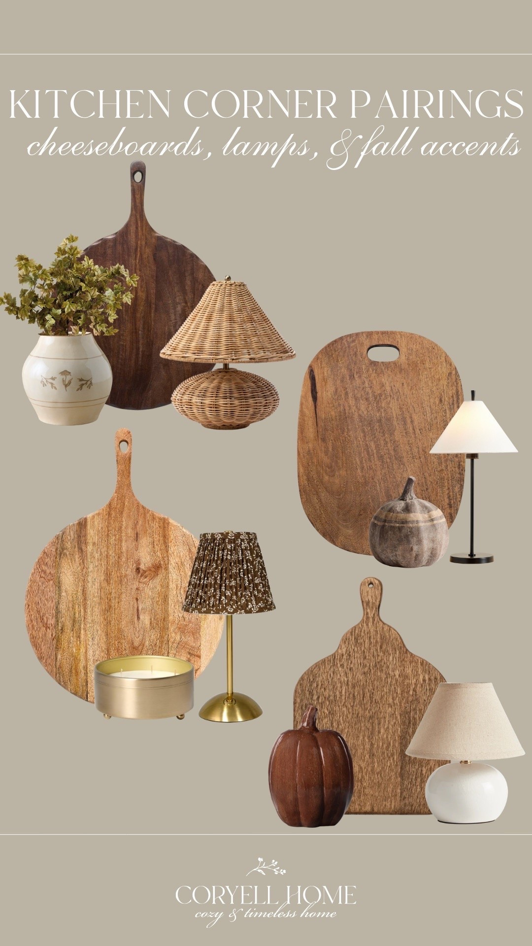 Autumn kitchen corner pairings 🤍🍂 If you’re looking to style your countertop, look no further. These pretty cheeseboards, fall accents, and mini table lamps are so pretty together!

#LTKHome #LTKSeasonal