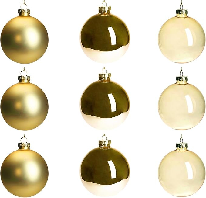 DN DECONATION Gold Glass Christmas Ornaments, Set of 9, 3.15' Hanging Christmas Baubles for Xmas ... | Amazon (US)