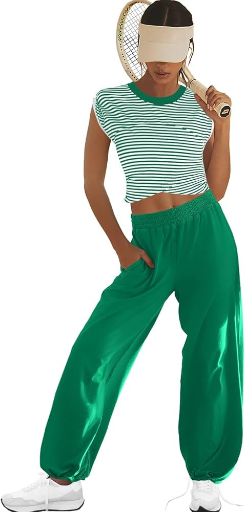 LAMISSCHE Womens Loungewear Set 2 Piece Outfits Sets Cropped Tops and Wide Leg Pants with Pockets... | Amazon (US)