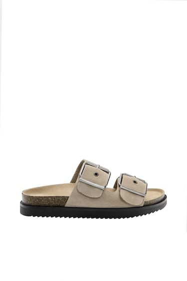 FLAT SPLIT SUEDE SANDALS WITH BUCKLES | PULL and BEAR UK