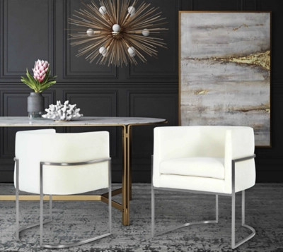 Giselle Giselle Cream Velvet Dining Chair - Silver Frame | Ashley Homestore