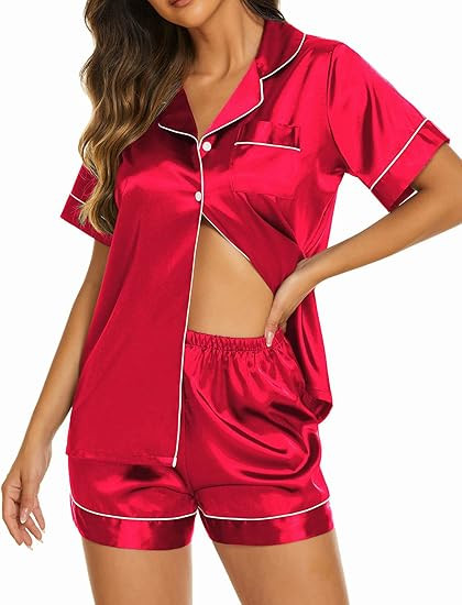Ekouaer Silk Pajamas Womens Short Sleeve Sleepwear Soft Satin Button Down Loungewear 2 Piece Pjs ... | Amazon (US)