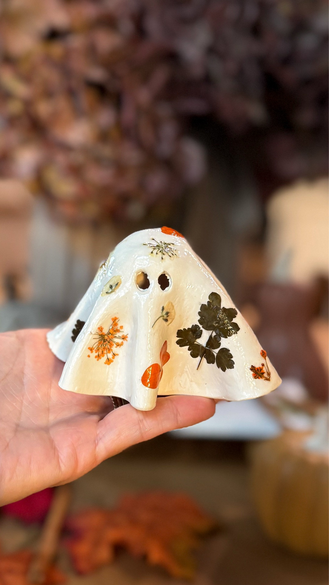 Cutest little pressed flower air dry clay ghosts! You can add tea lights under them too!

#LTKSeasonal #LTKHome #LTKSaleAlert