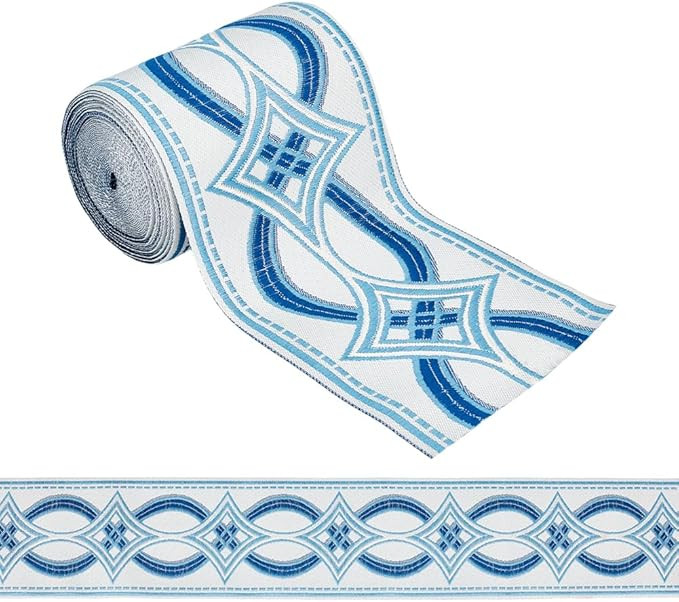 OLYCRAFT 5.5Yards/5m Jacquard Ribbon Trim 3.7 Inch White & Midnight Blue Ethnic Style Polyester R... | Amazon (US)