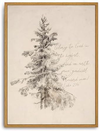 Roslynity Framed Canvas Wall Art Vintage Print Christmas Tree Scripture Paintings Peace On Earth ... | Amazon (US)