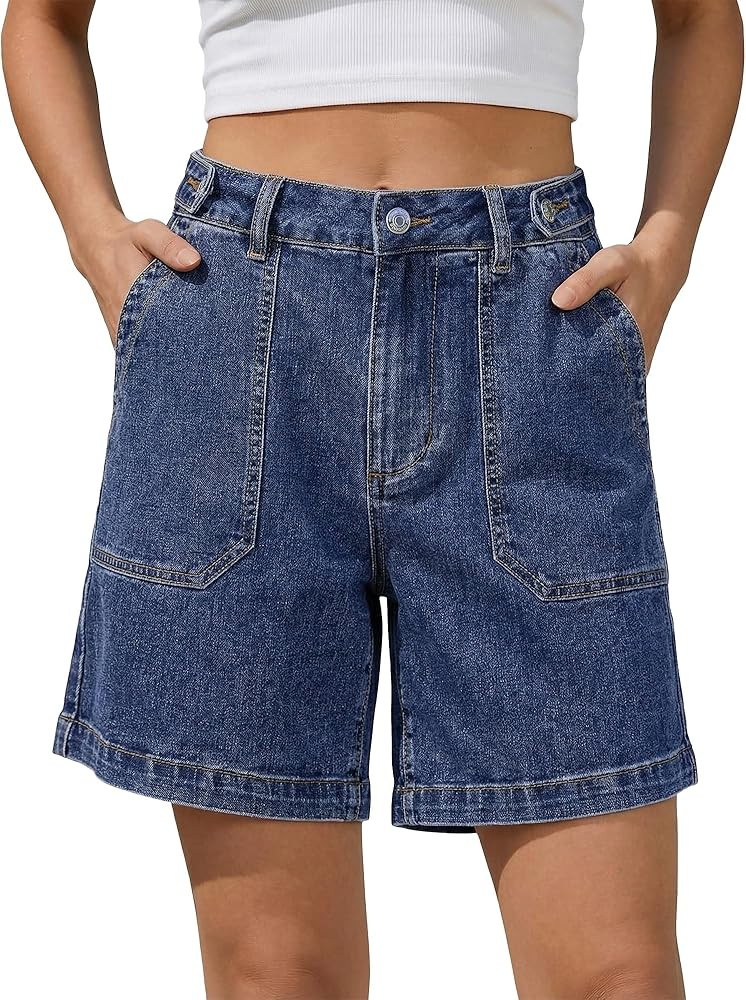 luvamia Jean Shorts for Women High Waisted Wide Leg Cinch Waist Stretchy Denim Mid Thigh Shorts C... | Amazon (US)